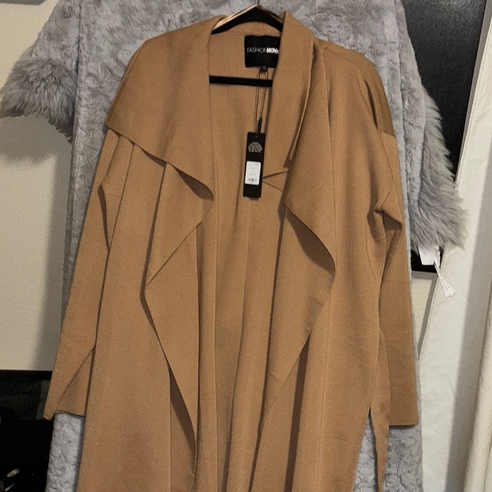 Fashion Nova Tan Trench Coat with Draped Collar
